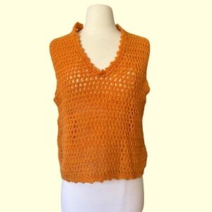 Handmade‎ boho orange crochet sleeveless sweater vest size medium large